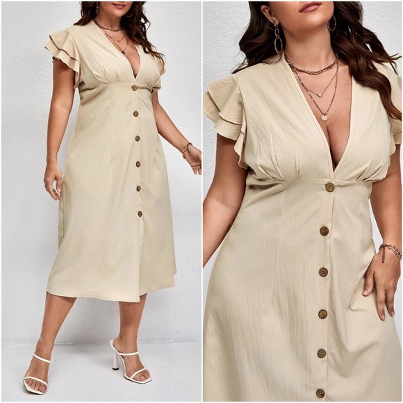 Plus Button up Butterfly Sleeve Dress - Picture 6 of 9